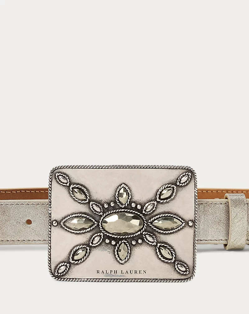 Plaque-Buckle Embellished Skinny Belt