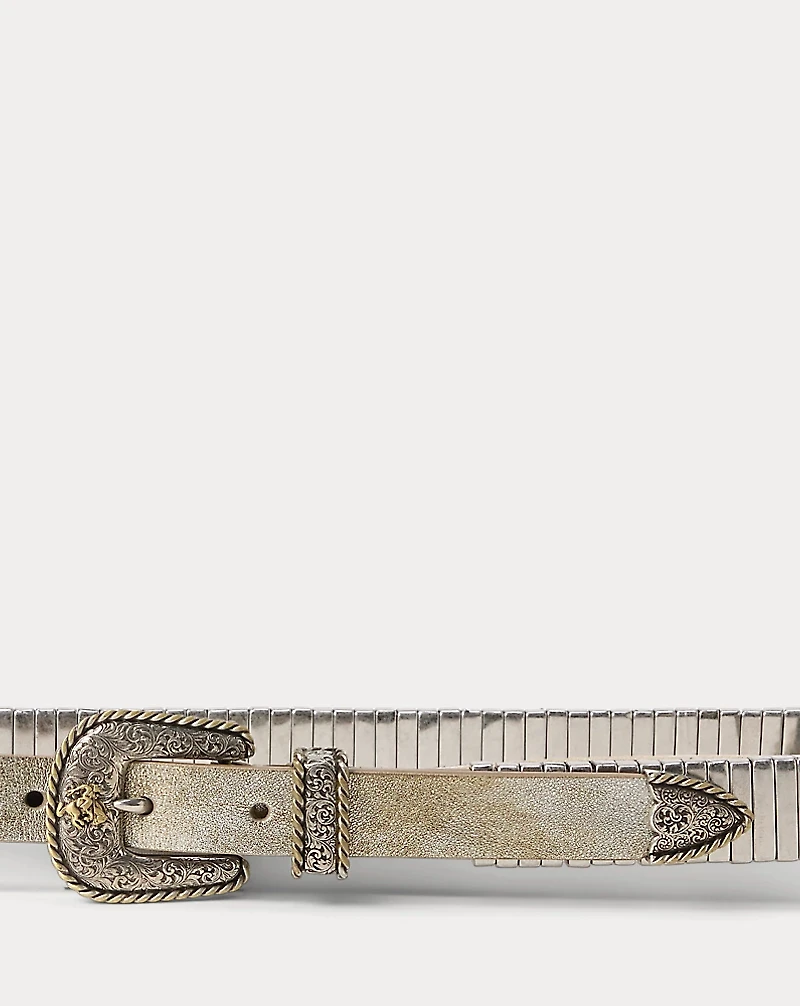 Western Metallic Calfskin Skinny Belt