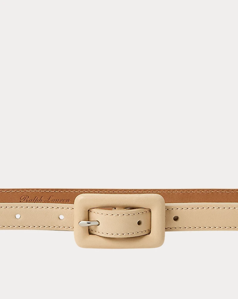 Trench-Buckle Calfskin Skinny Belt
