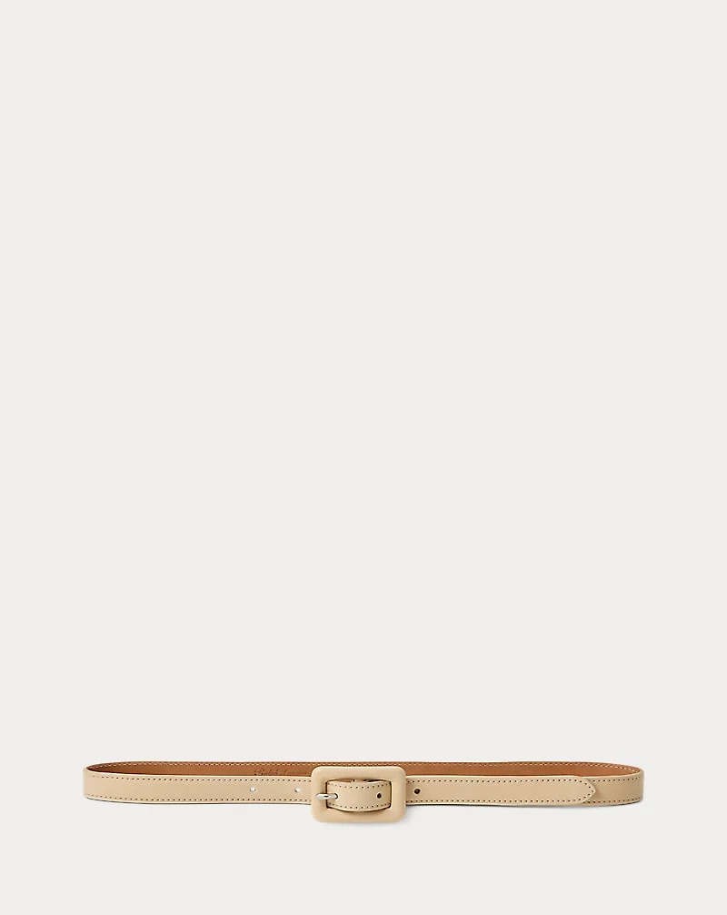 Trench-Buckle Calfskin Skinny Belt