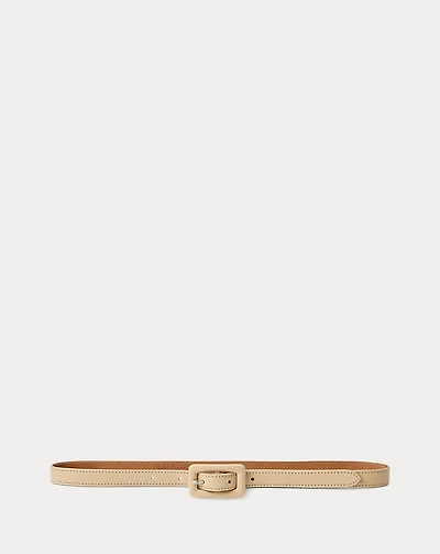 Trench-Buckle Calfskin Skinny Belt