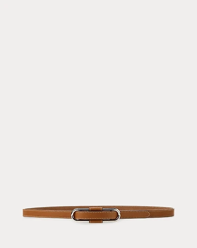 Oval-Buckle Calfskin Skinny Belt