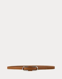 Oval-Buckle Calfskin Skinny Belt