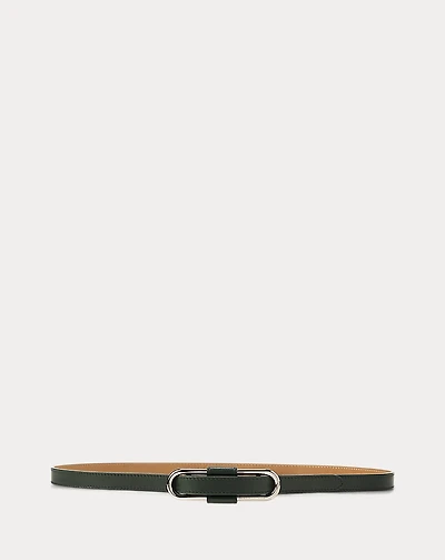 Oval-Buckle Calfskin Skinny Belt