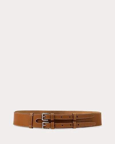 Double-Buckle Calfskin Wide Waist Belt