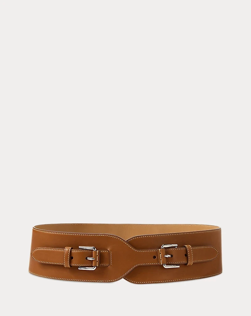 Double-Buckle Calfskin Wide Waist Belt