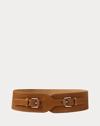 Double-Buckle Calfskin Wide Waist Belt