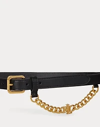 Logo-Chain Leather Skinny Belt