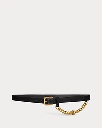 Logo-Chain Leather Skinny Belt