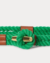 Leather-Trim Rope Toggle Skinny Belt