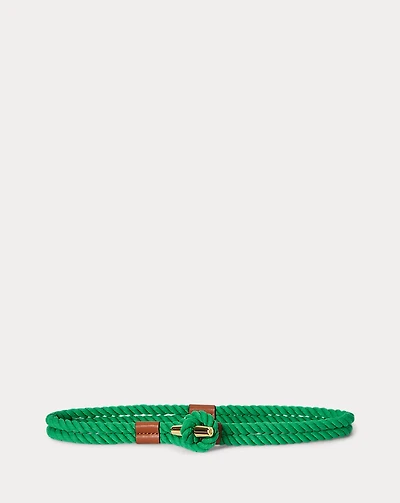 Leather-Trim Rope Toggle Skinny Belt