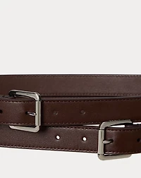 Leather Double-Buckle Stacked Wide Belt