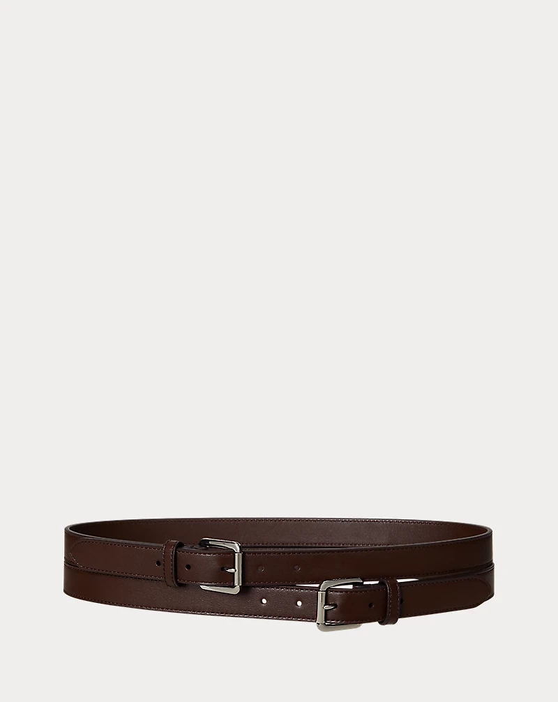 Leather Double-Buckle Stacked Wide Belt