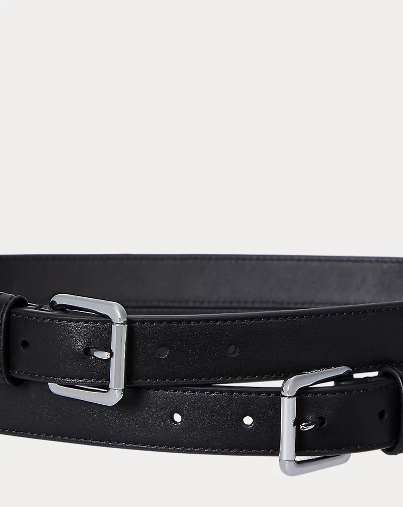 Leather Double-Buckle Stacked Wide Belt