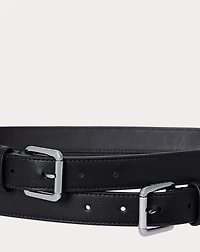 Leather Double-Buckle Stacked Wide Belt