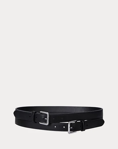 Leather Double-Buckle Stacked Wide Belt