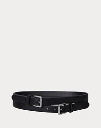 Leather Double-Buckle Stacked Wide Belt