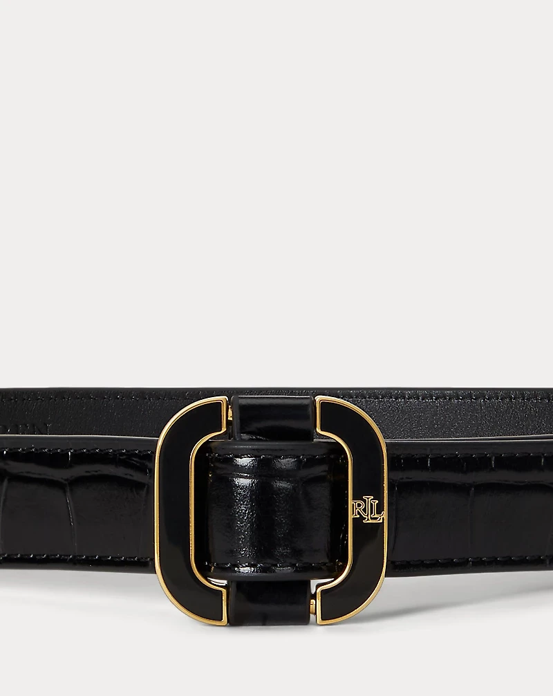 Slide-Buckle Croc-Embossed Leather Belt