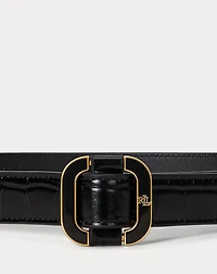 Slide-Buckle Croc-Embossed Leather Belt