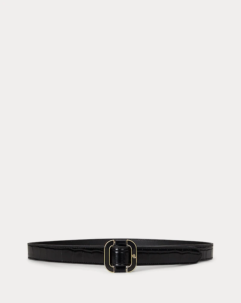 Slide-Buckle Croc-Embossed Leather Belt