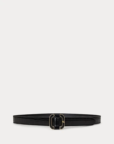 Slide-Buckle Croc-Embossed Leather Belt