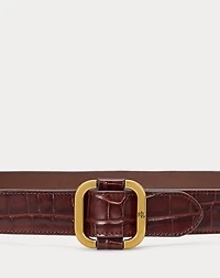 Slide-Buckle Croc-Embossed Leather Belt