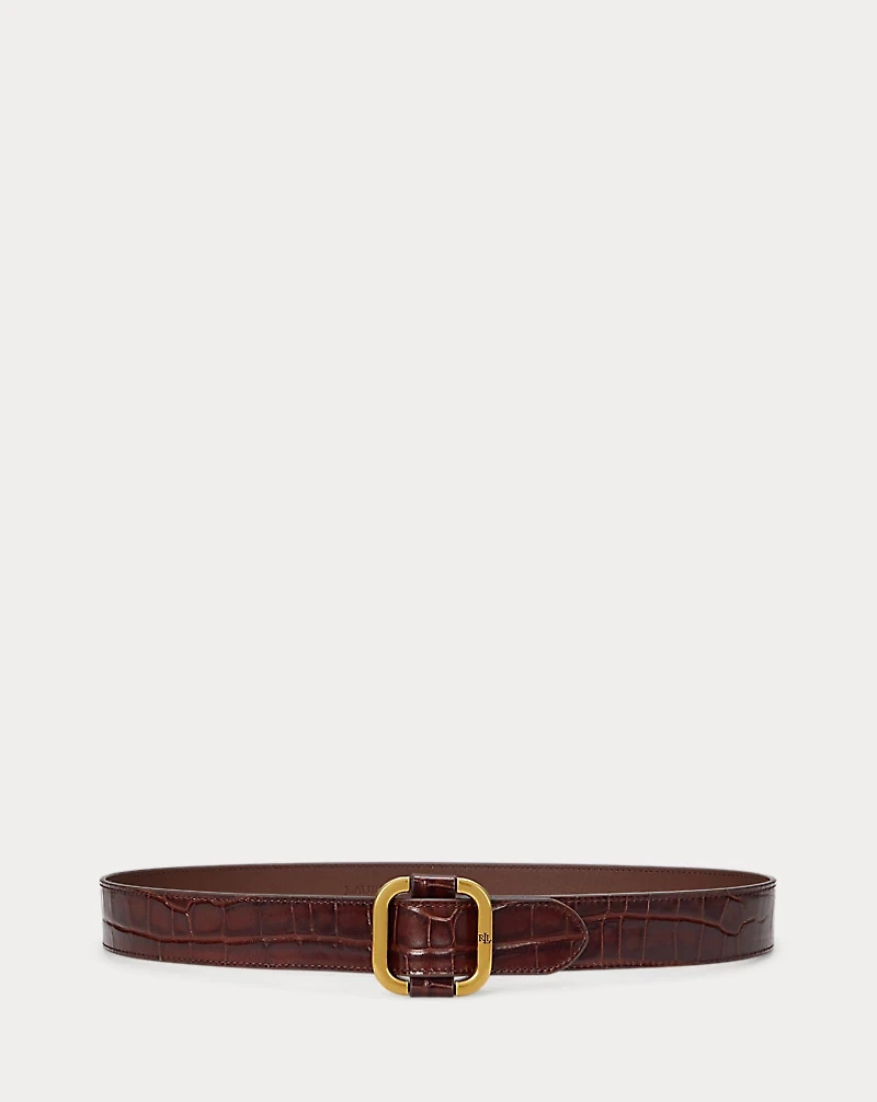Slide-Buckle Croc-Embossed Leather Belt