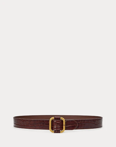 Slide-Buckle Croc-Embossed Leather Belt