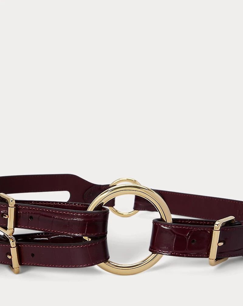 Tri-Strap O-Ring Crocodile-Embossed Belt