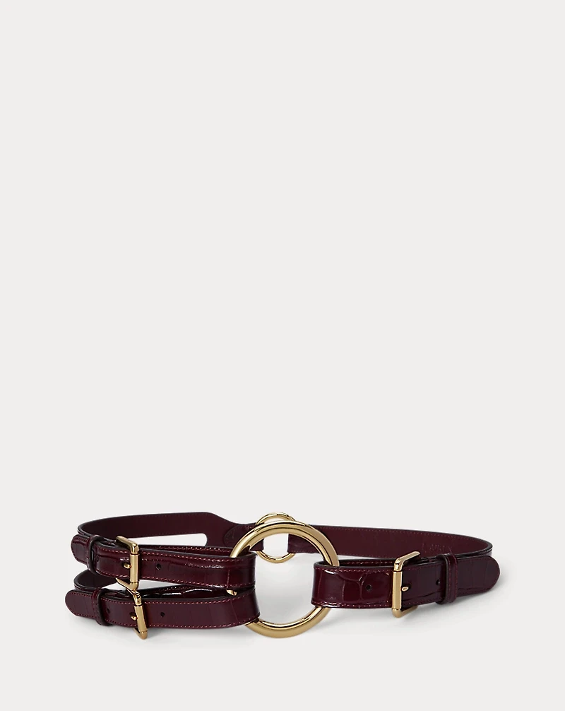 Tri-Strap O-Ring Crocodile-Embossed Belt