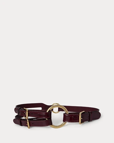 Tri-Strap O-Ring Crocodile-Embossed Belt
