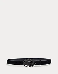 Stone-Buckle Suede Skinny Belt