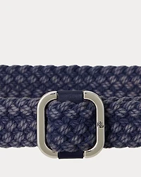Slide-Buckle Woven Denim Belt