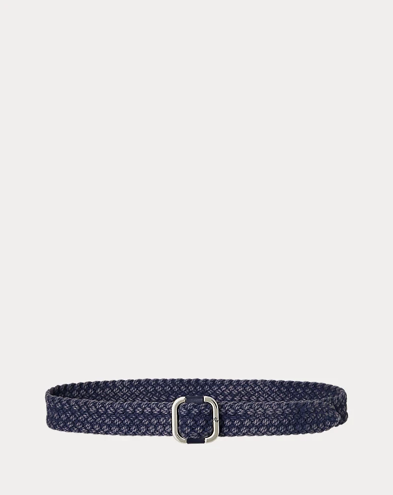 Slide-Buckle Woven Denim Belt