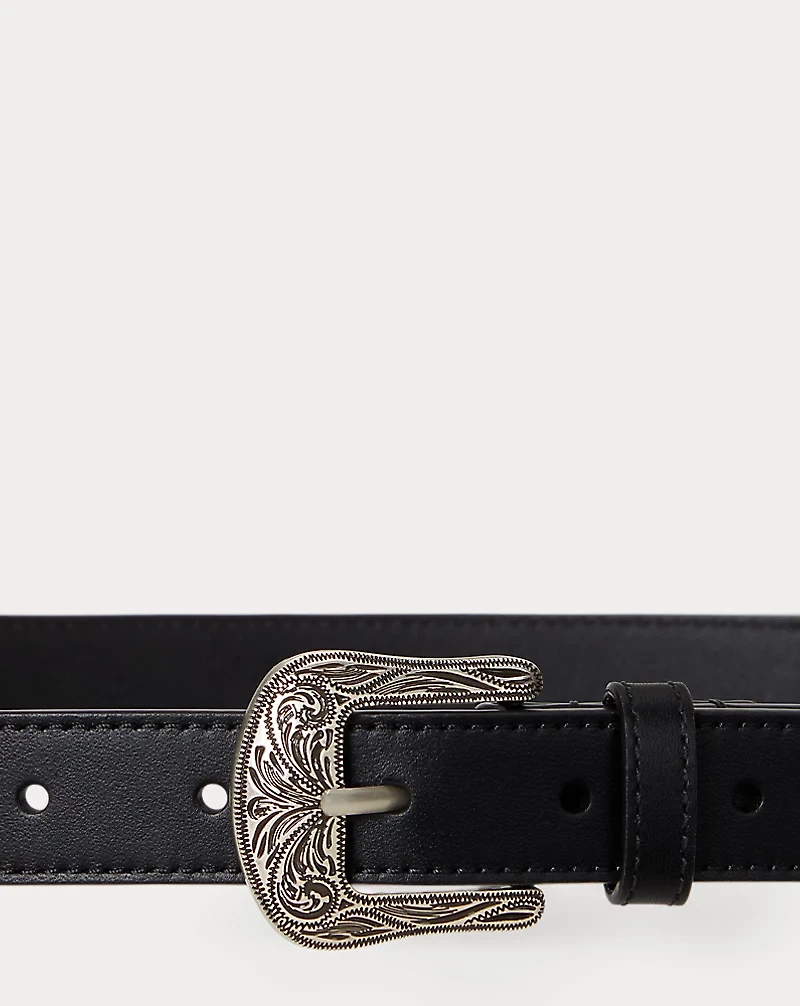 Tooled-Buckle Leather Belt