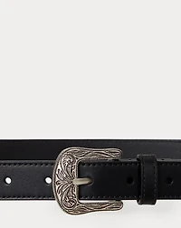 Tooled-Buckle Leather Belt