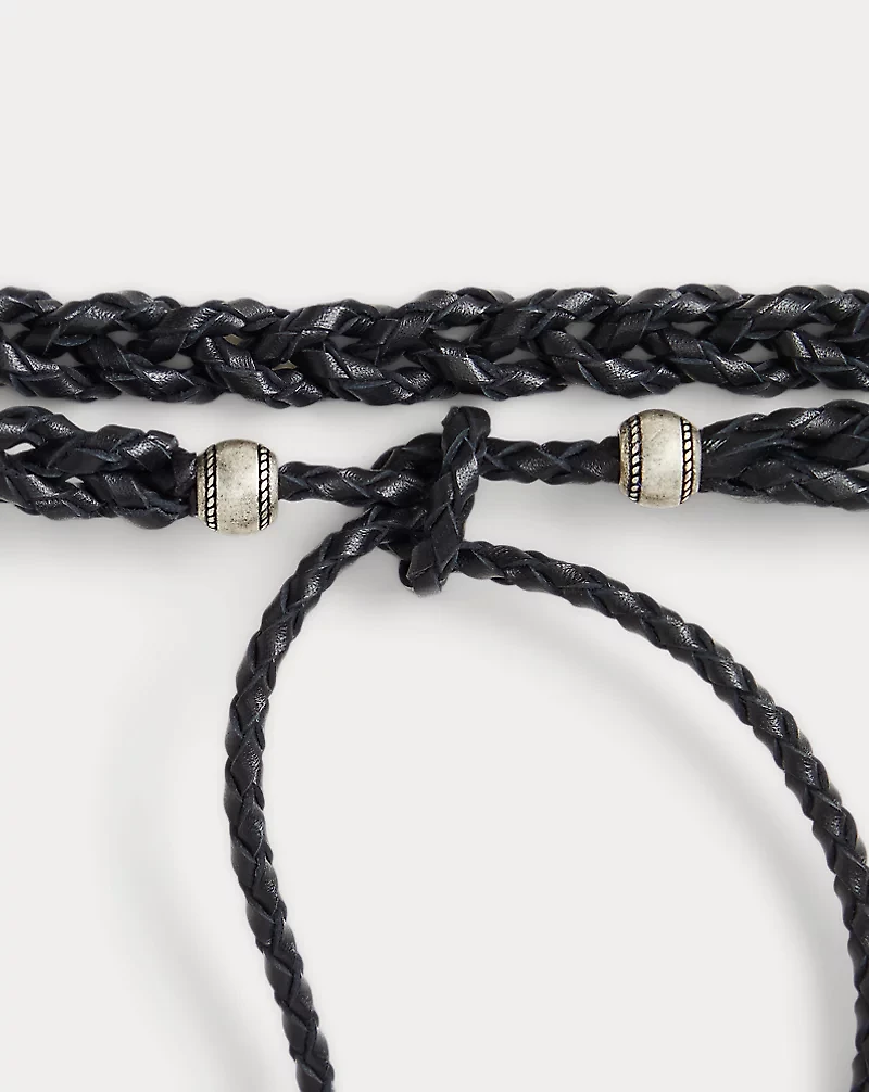 Braided Leather Tassel-Tie Belt