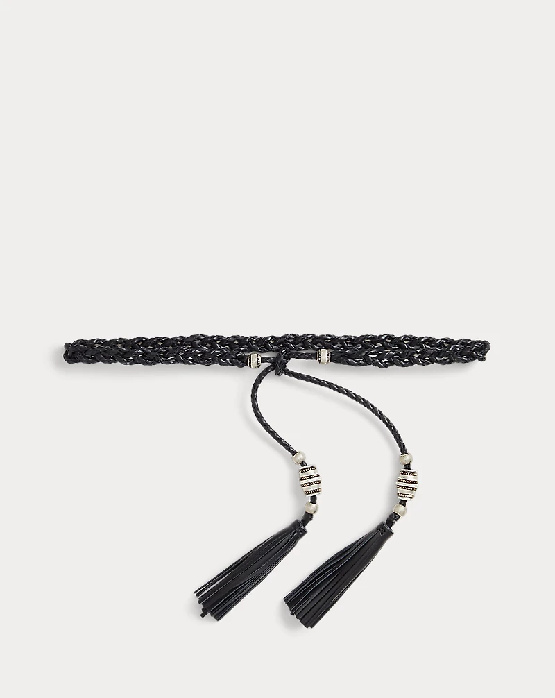 Braided Leather Tassel-Tie Belt