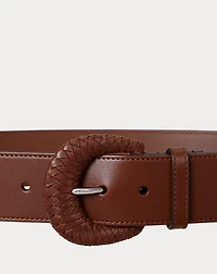Woven-Buckle Vachetta Leather Wide Belt