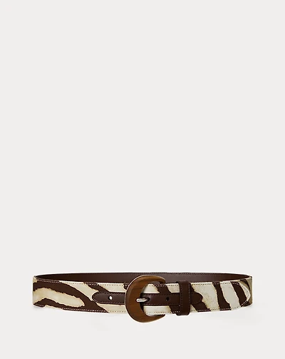 Zebra-Print Wood-Buckle Wide Belt