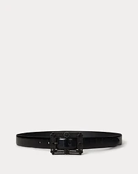Embellished-Buckle Embossed Skinny Belt
