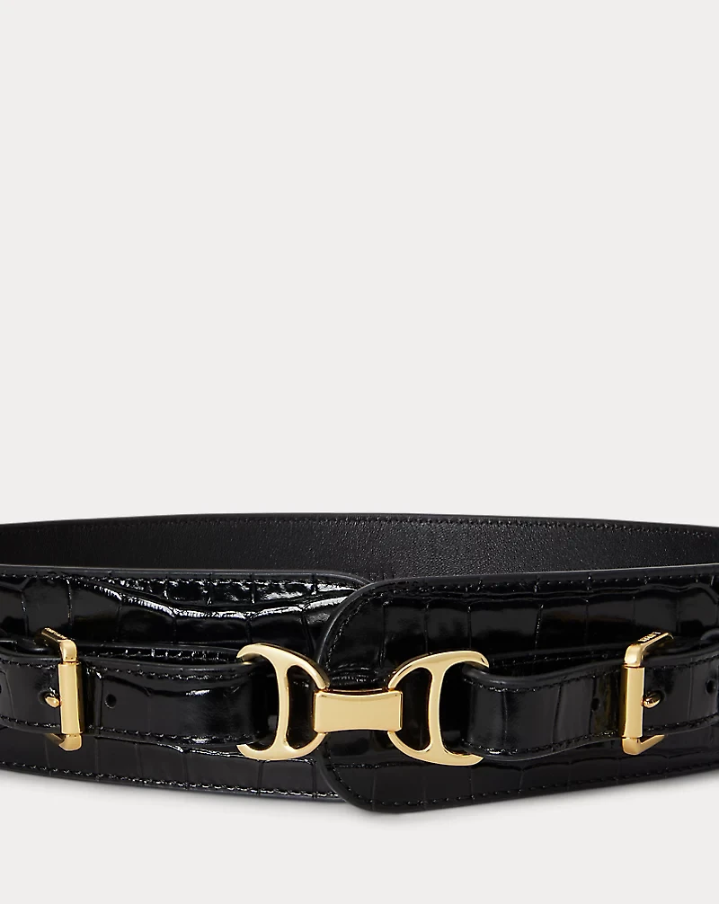 Equestrian Croc-Embossed Wide Belt