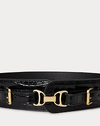 Equestrian Croc-Embossed Wide Belt