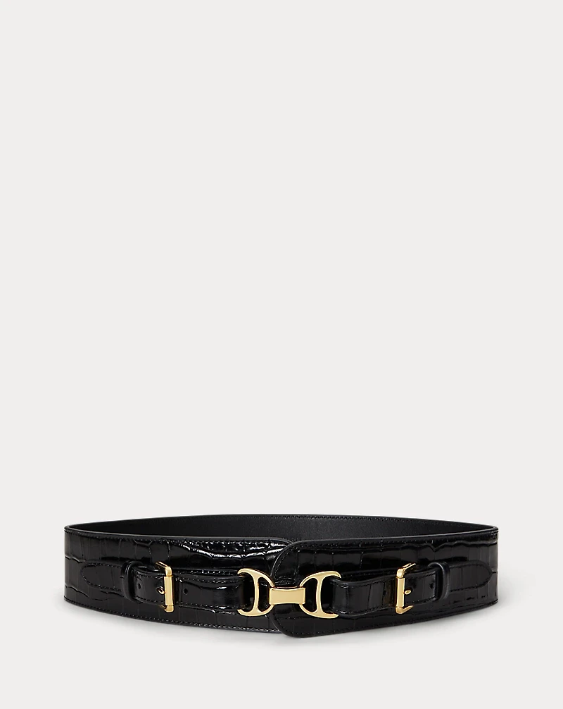 Equestrian Croc-Embossed Wide Belt