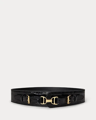 Equestrian Croc-Embossed Wide Belt