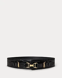 Equestrian Croc-Embossed Wide Belt