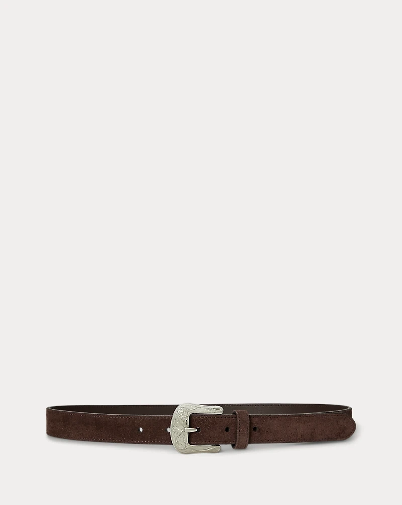 Tooled-Buckle Leather Belt