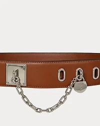 Leather Chain Padlock Wide Belt