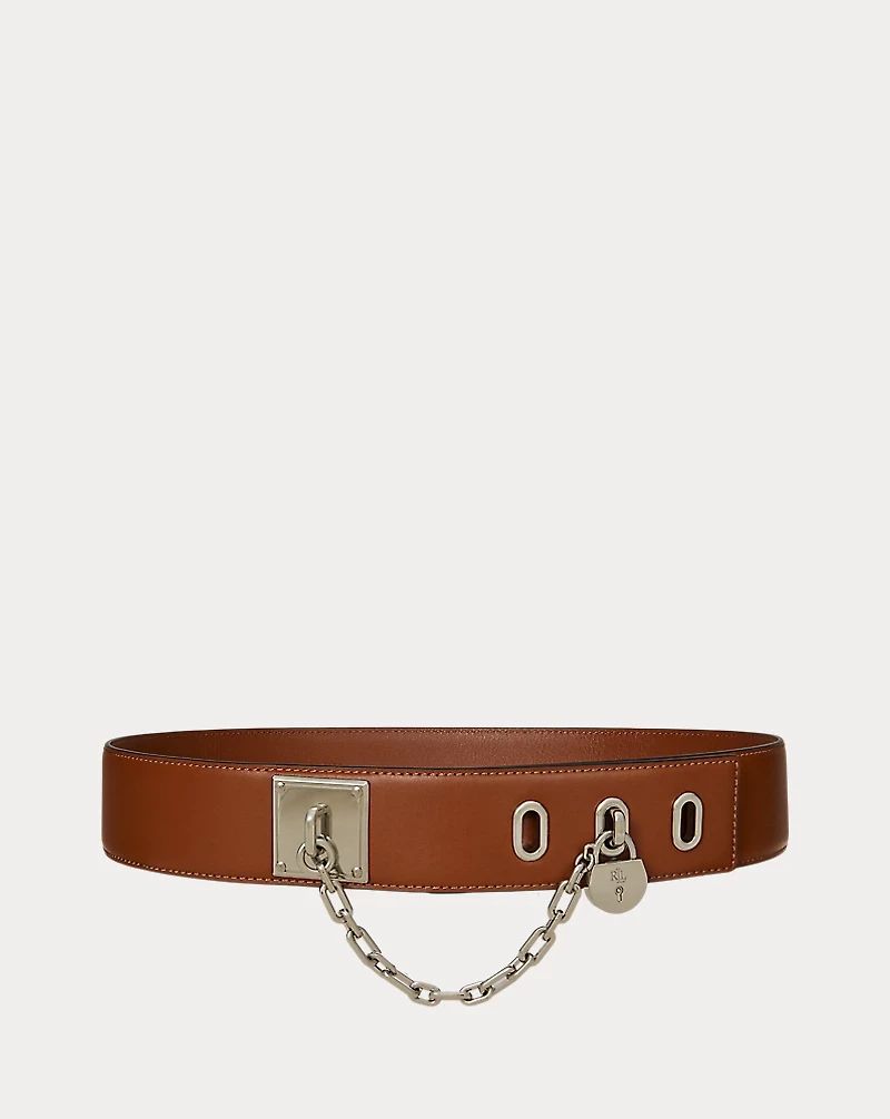 Leather Chain Padlock Wide Belt
