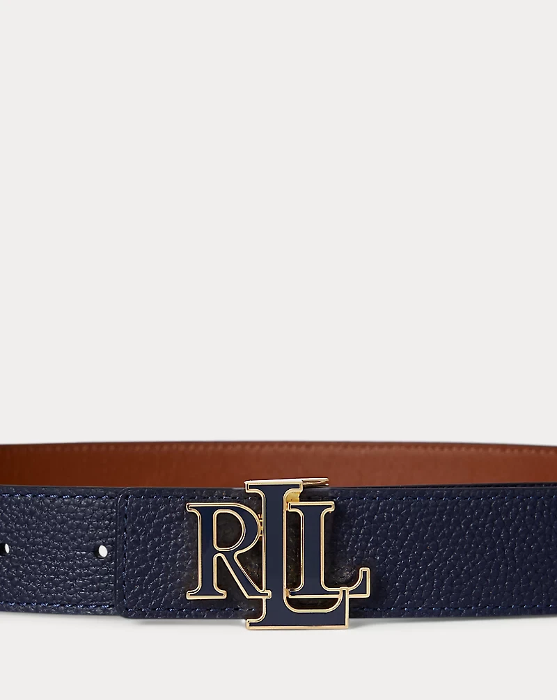Logo Reversible Pebbled Leather Belt